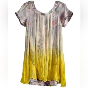 HD in Paris Anthropologie Dress 10 Satin Floral Layered Sheer Ombré
